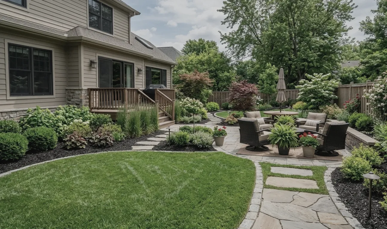 Demo before view of a patio landscaping project