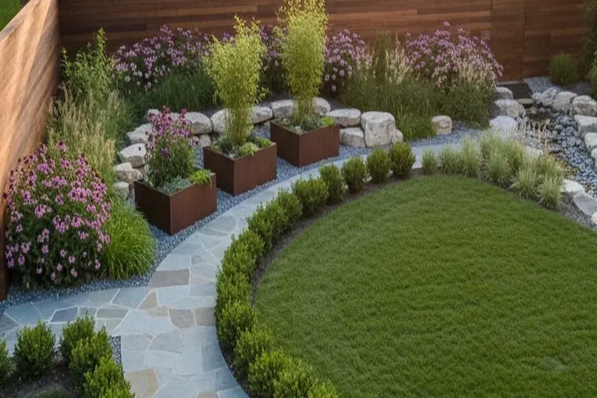 Maintained lawn and landscape beds